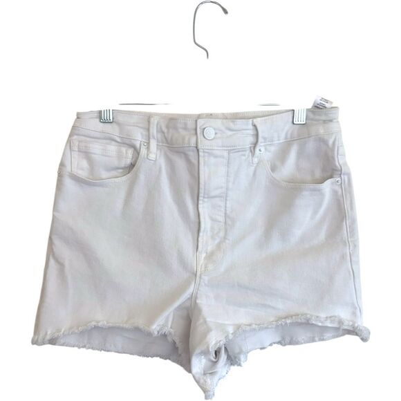 Good American Women's White Bombshell Denim Short Frayed Asymmetric Hem sz 10 - Picture 2 of 6